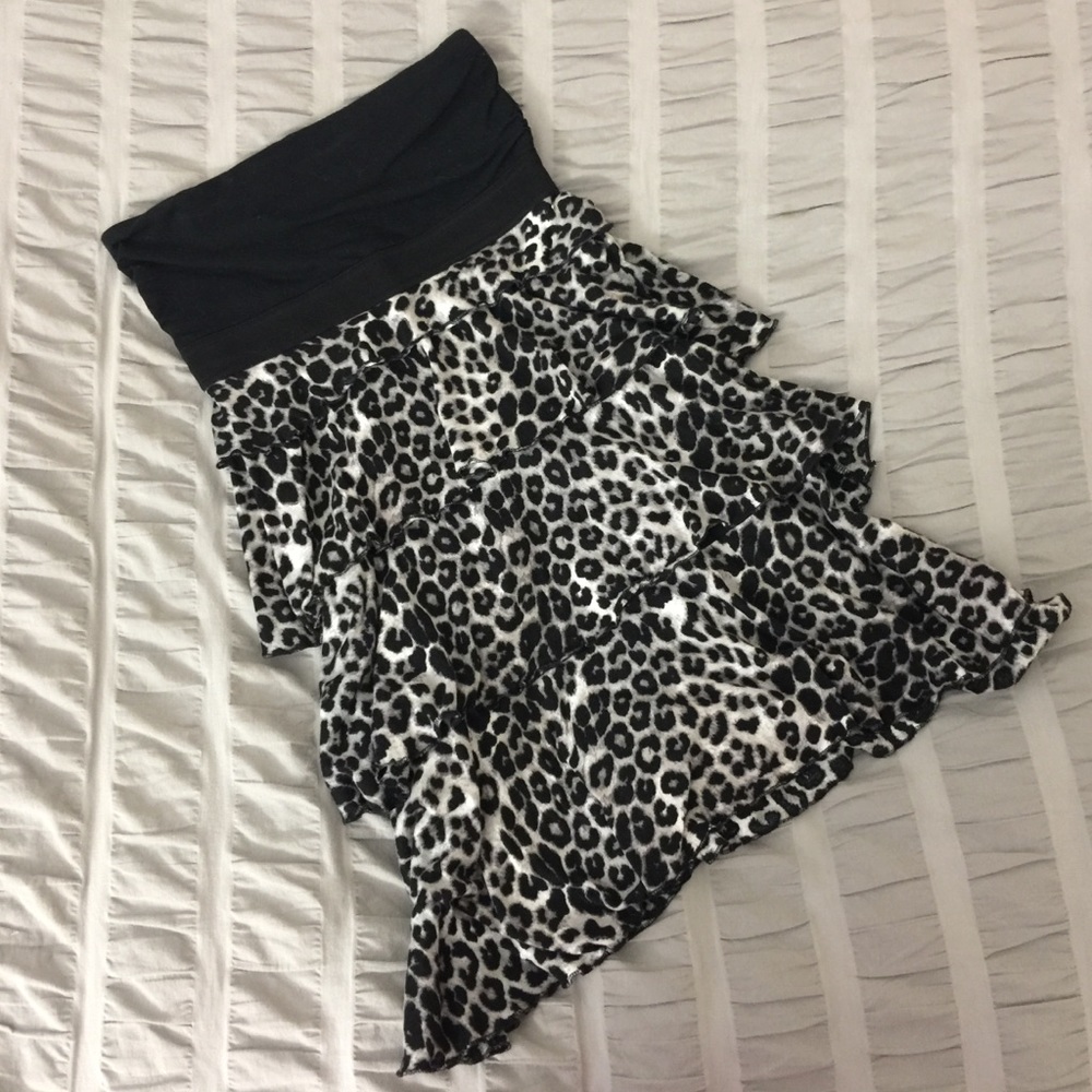 EXPRESS Leopard Tiered Strapless Dress